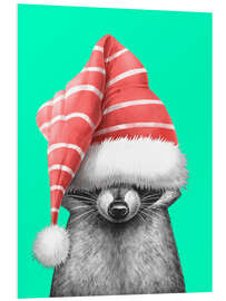 Quadro em PVC Raccoon in a Christmas Hat