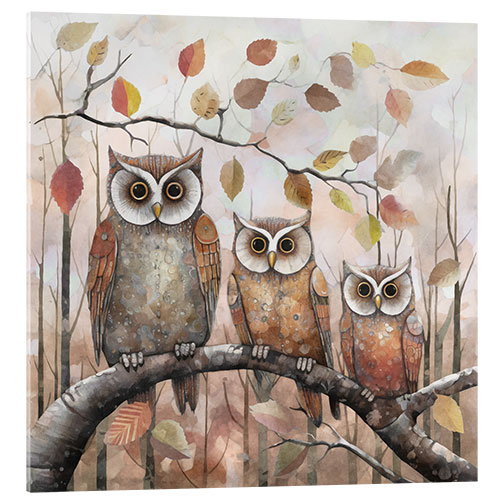 Acrylic print Owls In The Autumn Forest