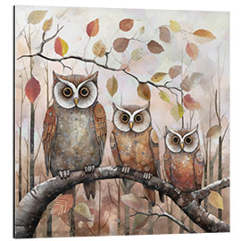 Stampa su alluminio Owls In The Autumn Forest