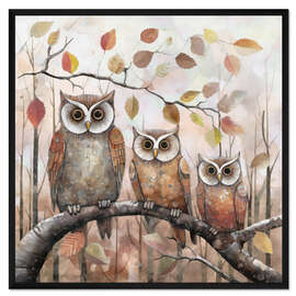 Gerahmter Kunstdruck Eulen Im Herbstwald