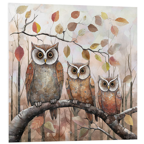 Quadro em PVC Owls In The Autumn Forest