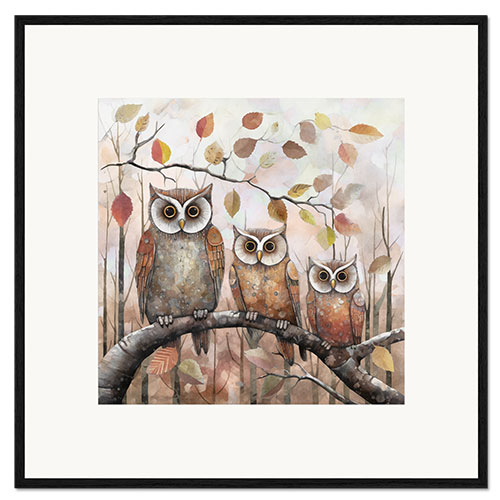 Framed art print Owls In The Autumn Forest