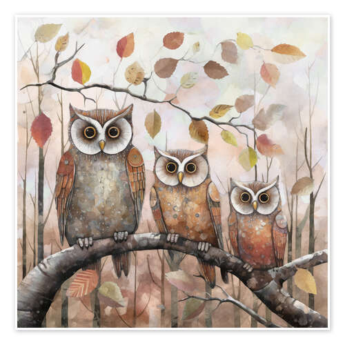 Poster Owls In The Autumn Forest