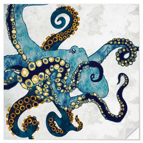 Selvklæbende plakat Metallic Octopus