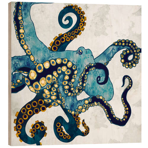 Holzbild Metallic Octopus