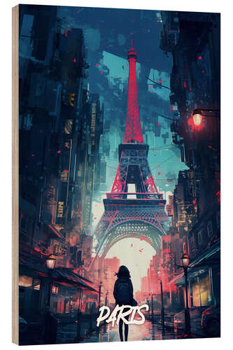 Wood print Paris Fantasy Travel Art