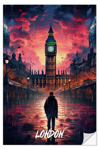 Selvklæbende plakat London Fantasy Travel Art I
