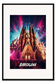Gerahmter Kunstdruck Barcelona Fantasy Reiseplakat