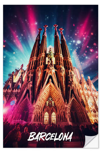 Självhäftande poster Barcelona Fantasy Travel Art