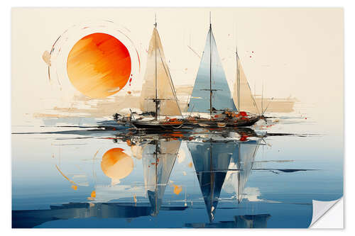 Selvklebende plakat Sailing in the Evening Sun