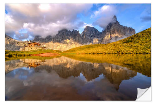 Muursticker Sunset in the Dolomites at Passo Rolle