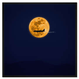 Gerahmter Kunstdruck Flugzeug und Vollmond