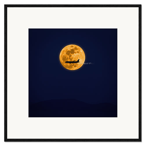 Framed art print Airplane and Full Moon