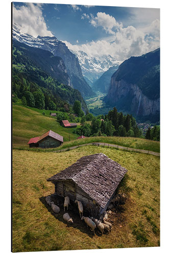 Aluminium print Hut With View at Lauterbrunnen Valley