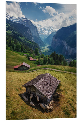 Tableau en PVC Hut With View at Lauterbrunnen Valley