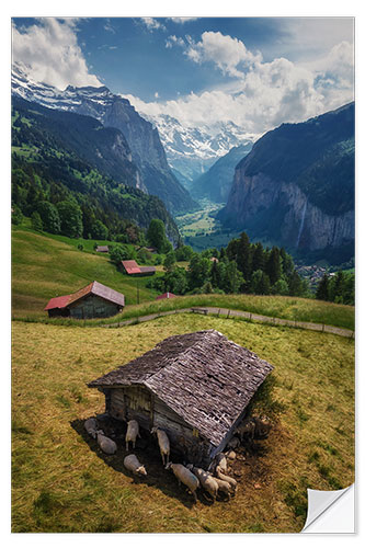 Selvklæbende plakat Hut With View at Lauterbrunnen Valley