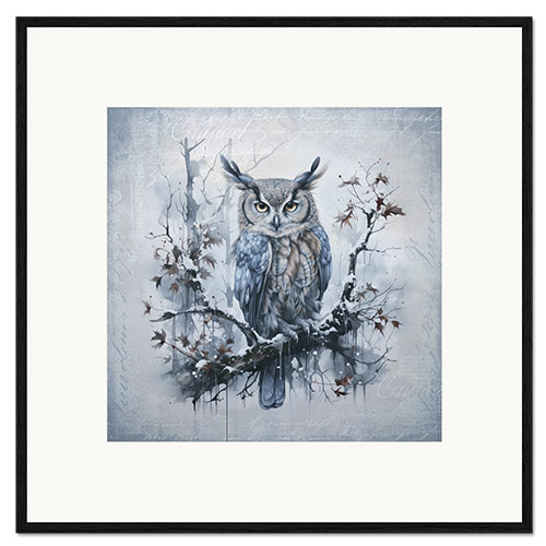 Ingelijste kunstdruk Owl in the Winter Forest I