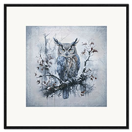 Ingelijste kunstdruk Owl in the Winter Forest I