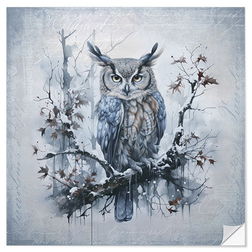 Wall sticker Owl in the Winter Forest I