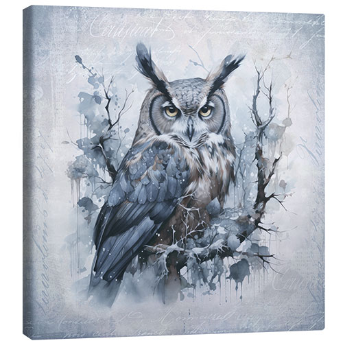 Leinwandbild Eule im Winterwald II