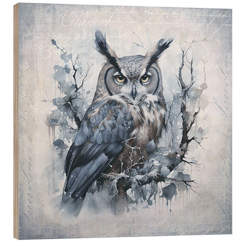 Wood print Owl in the Winter Forest II