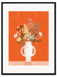 Gerahmter Kunstdruck Blumen in einer Vase, Orange