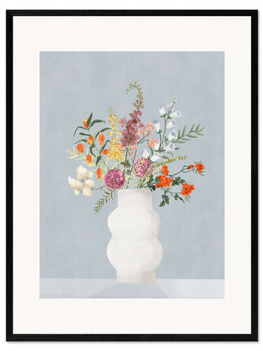 Impresión de arte enmarcada Blumen in Vase, Blau