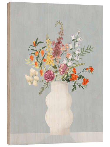 Wood print Blumen in Vase, Blau