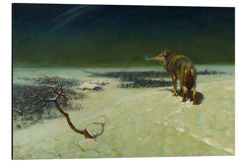 Tableau en aluminium Lone Wolf in Winter Landscape