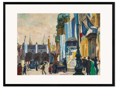 Framed art print Before the festival, Odeonsplatz decorated with flags
