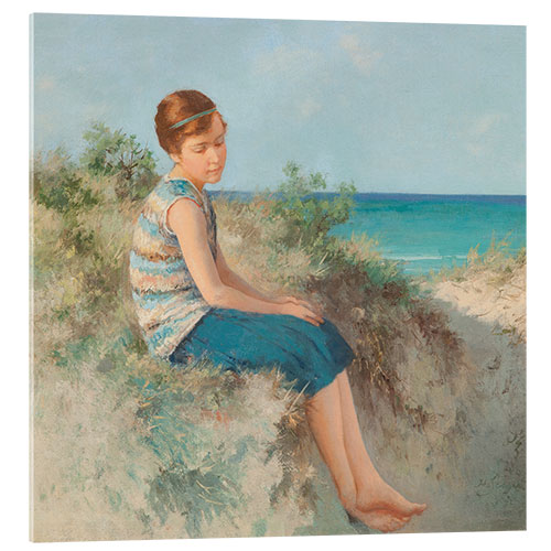 Akrylbilde Girl Sitting in Dunes along the Beach on the Island of Sylt