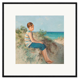 Impresión de arte enmarcada Girl Sitting in Dunes along the Beach on the Island of Sylt