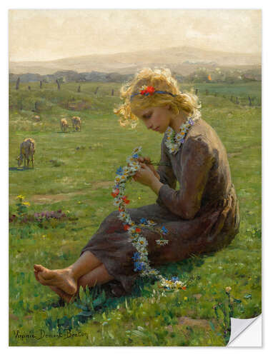 Selvklæbende plakat Girl With a Wreath of Field Flowers