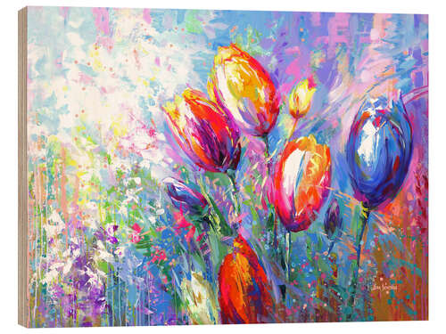 Wood print Colourful Tulips