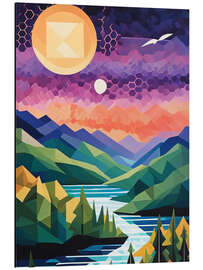 Aluminium print Mountain Lake Quilt in a Geometric Design