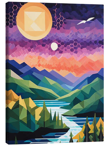 Canvas print Mountain Lake Quilt in a Geometric Design