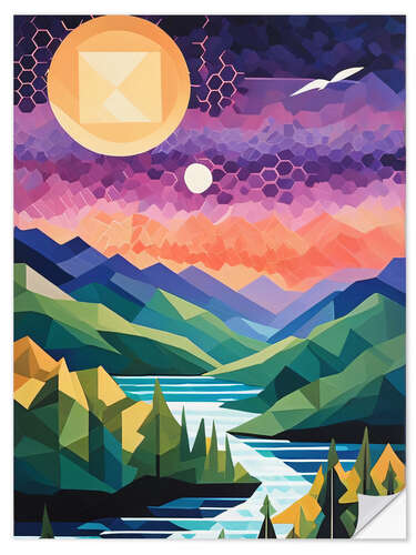 Wall sticker Mountain Lake Quilt in a Geometric Design