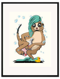 Gerahmter Kunstdruck Erdmännchen im Badezimmer