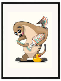 Gerahmter Kunstdruck Erdmännhen Putzt die Zähne