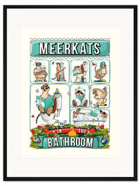 Gerahmter Kunstdruck Erdmännchen im Badezimmer