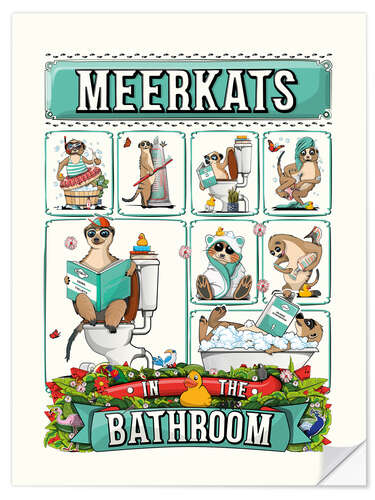 Selvklebende plakat Meerkats in the Bathroom