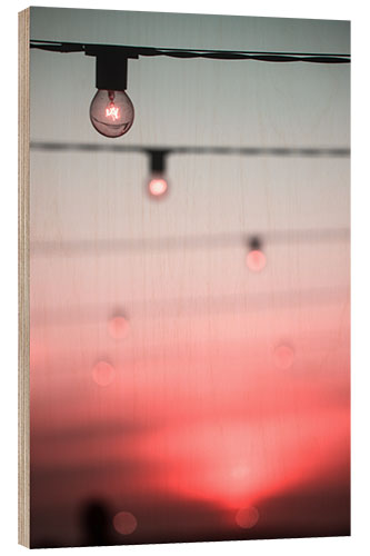 Wood print Light Bulbs and Sunset