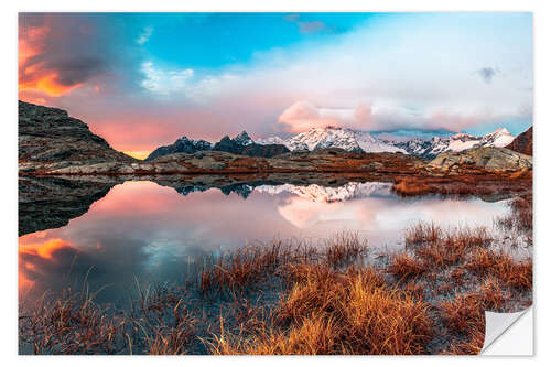 Selvklebende plakat Sunset Behind Monte Disgrazia