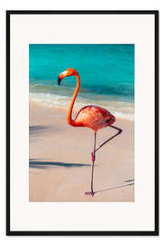 Gerahmter Kunstdruck Flamingo am Strand