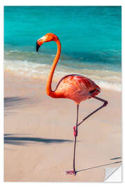 Muursticker Flamingo On The Beach