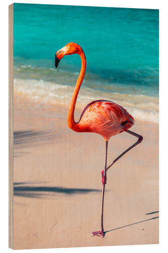 Quadro de madeira Flamingo On The Beach