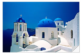 Selvklebende plakat Blue Domes in Santorini