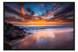 Gerahmter Kunstdruck Wunderschöner Sonnenuntergang an der West Coast