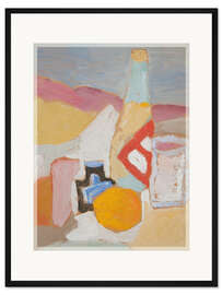 Gerahmter Kunstdruck Stillleben mit Orange und Wein