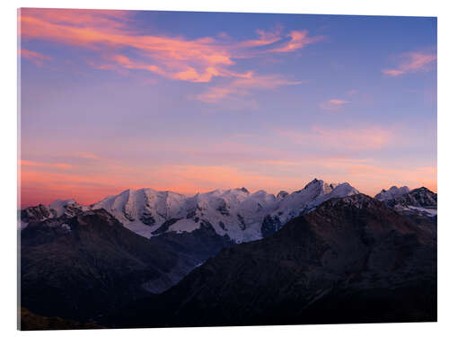 Acrylic print Panorama of the Bernina Mountain Range at Sunset